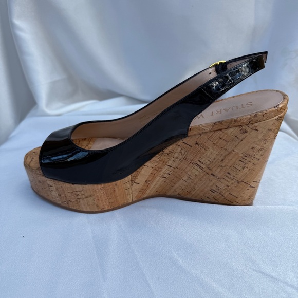 Stuart Weitzman Riveria Patent Leather Slingback Cork Platform Wedge Sandals 7.5 - Picture 10 of 13